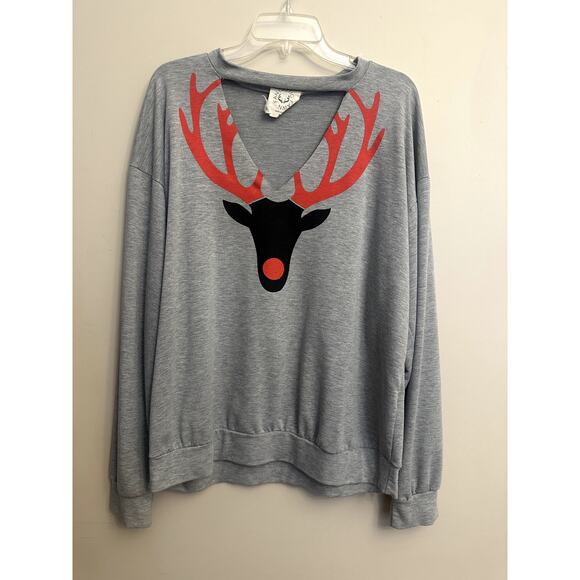 Fantastic Fawn Tops - Fantastic Fawn Reindeer Cut-Out Sweatshirt – Gray – Size M
